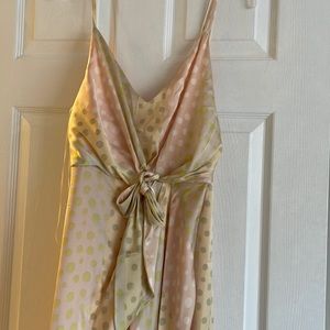 Polka dot pink tone S hi lo silk style dress